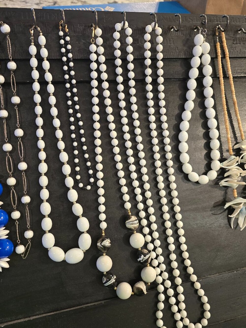 Vintage Mod White Milk Glass Plastic Beaded Necklace Lot Shell Statement Layerin